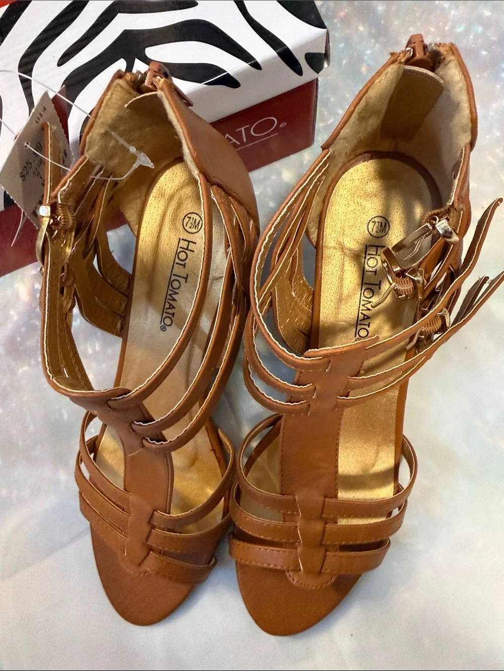 Hot Tomato Women's Cognac Strappy High-Heel Sandals 7.5